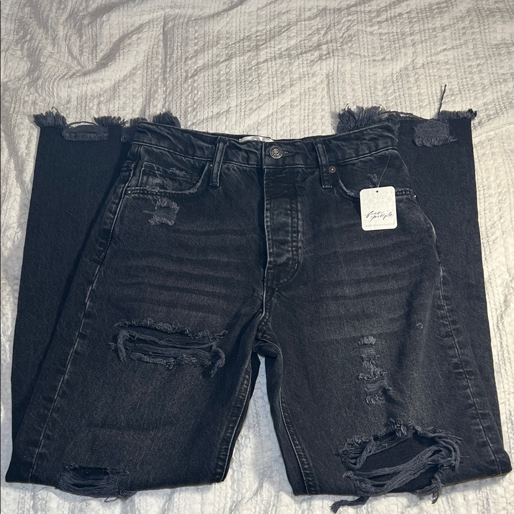 Free People Black Distressed Relaxed Jeans size 25